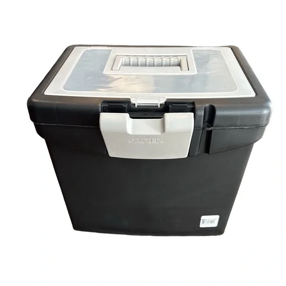 Storex Portable File Box with Top Organizer - Picture 1 of 8